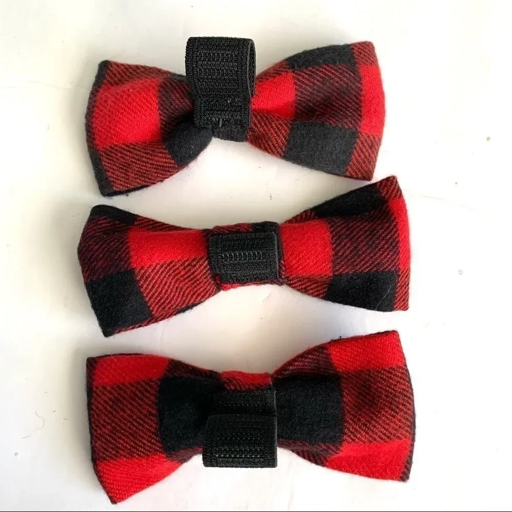 New Handmade 1 Dog Bow for Collar Red & Black Buffalo Check 4 x 2 inches